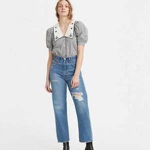 NWT Levis Ribcage Medium Wash Distressed Denim Straight Ankle Jeans
